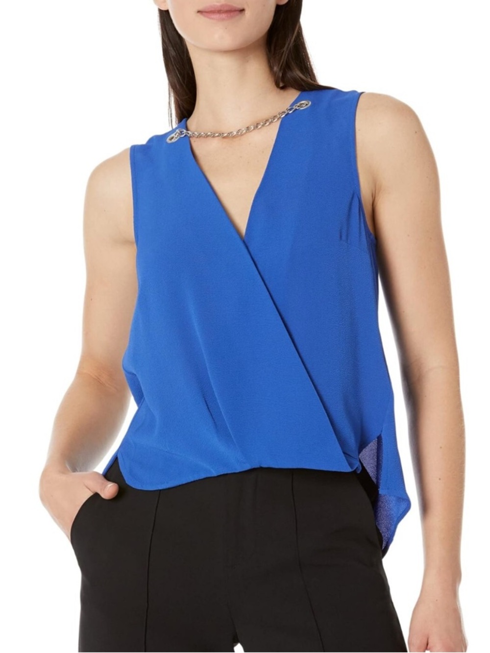 Michael Kors Cobalt Blue Sleeveless V-Neck Chain-Trim Cami